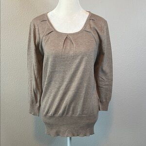 New York & Co Scoopneck 3/4 Sleeve Lightweight Sweater Beige Size Large